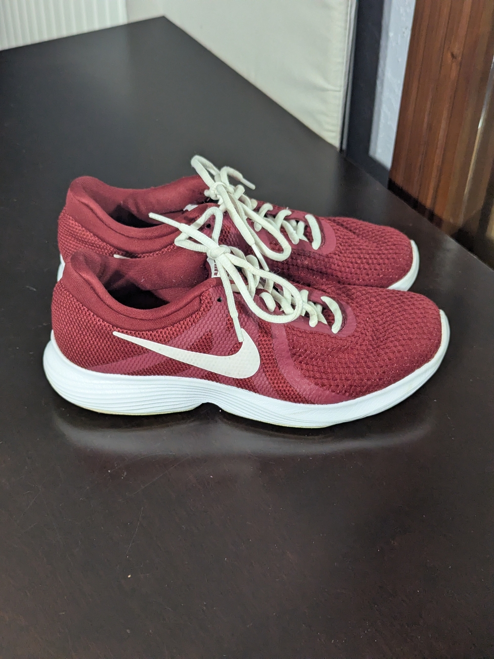 Nike Women's Maroon Running Shoes with White Swoosh